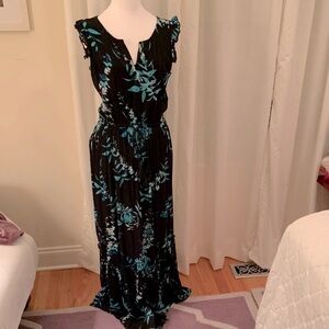a.n.a Black Maxi Dress with Blue Floral Design
